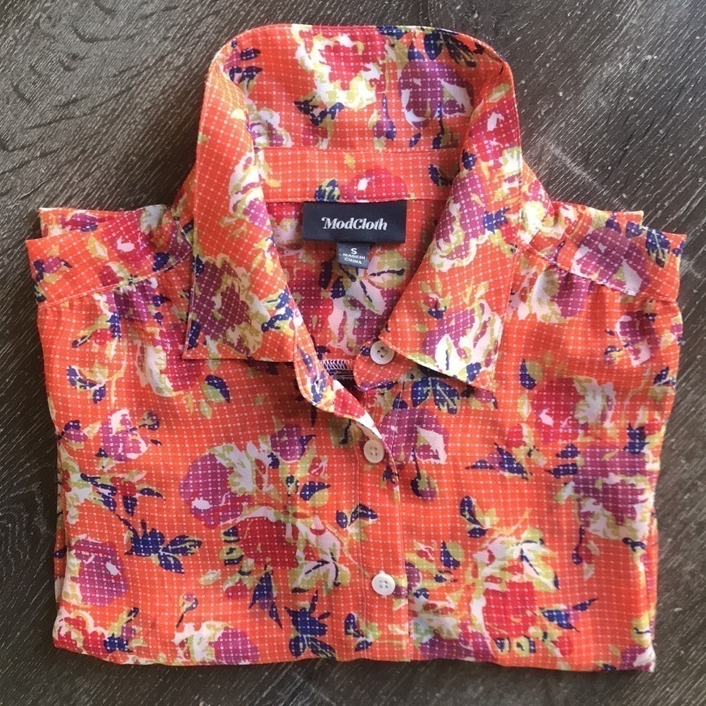 MODCLOTH Be Buzzworthy Floral Print Orange Blouse Size Small - Picture 16 of 16